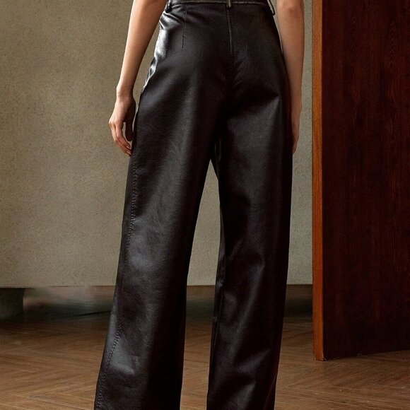 Black Elegant Women's Vintage Washed-Look Long Pants - Picture 5 of 7